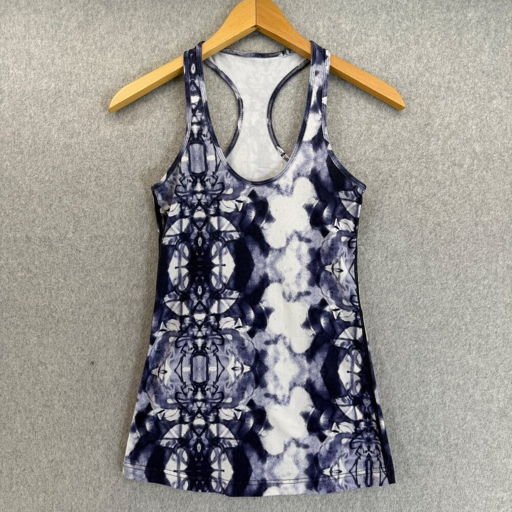 Lululemon Navy Blue‎ White Tie Dye Ink Blot Cool Racerback Tank Top Gym Size 4 ?